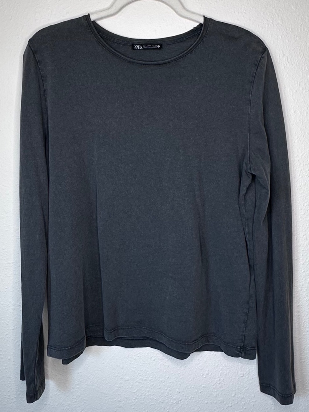 ZARA Basic Cotton Long Sleeve T-Shirt, Gray, Sz Large